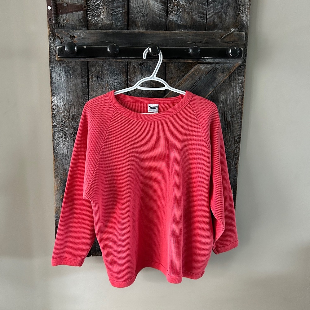 Women's Vintage Au Coton Long Sleeve Waffle Shirt Hot Pink